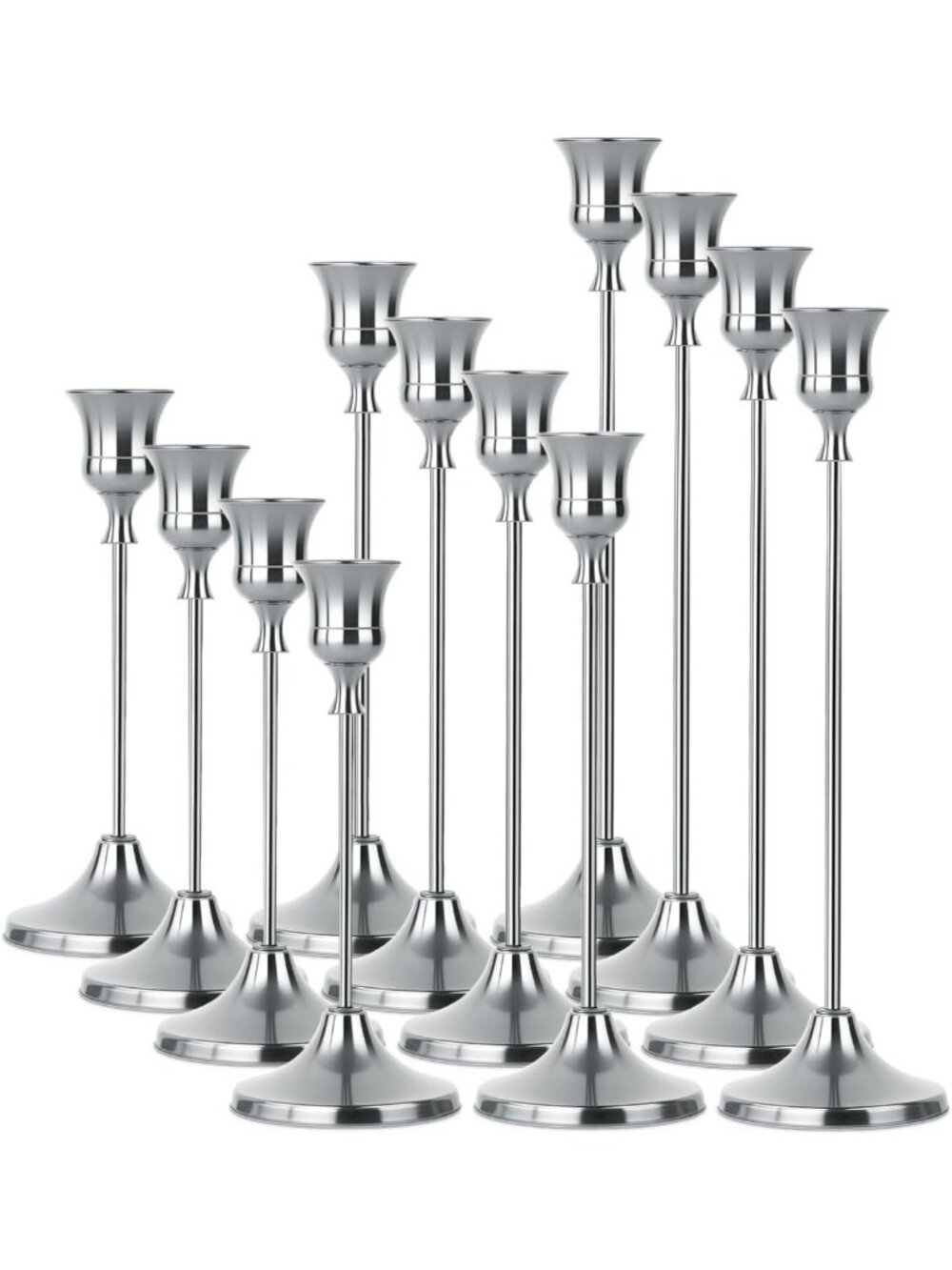 Elegant Silver Tapered Candle Holders Set of 4 | Tall Metal Centerpiece Decor